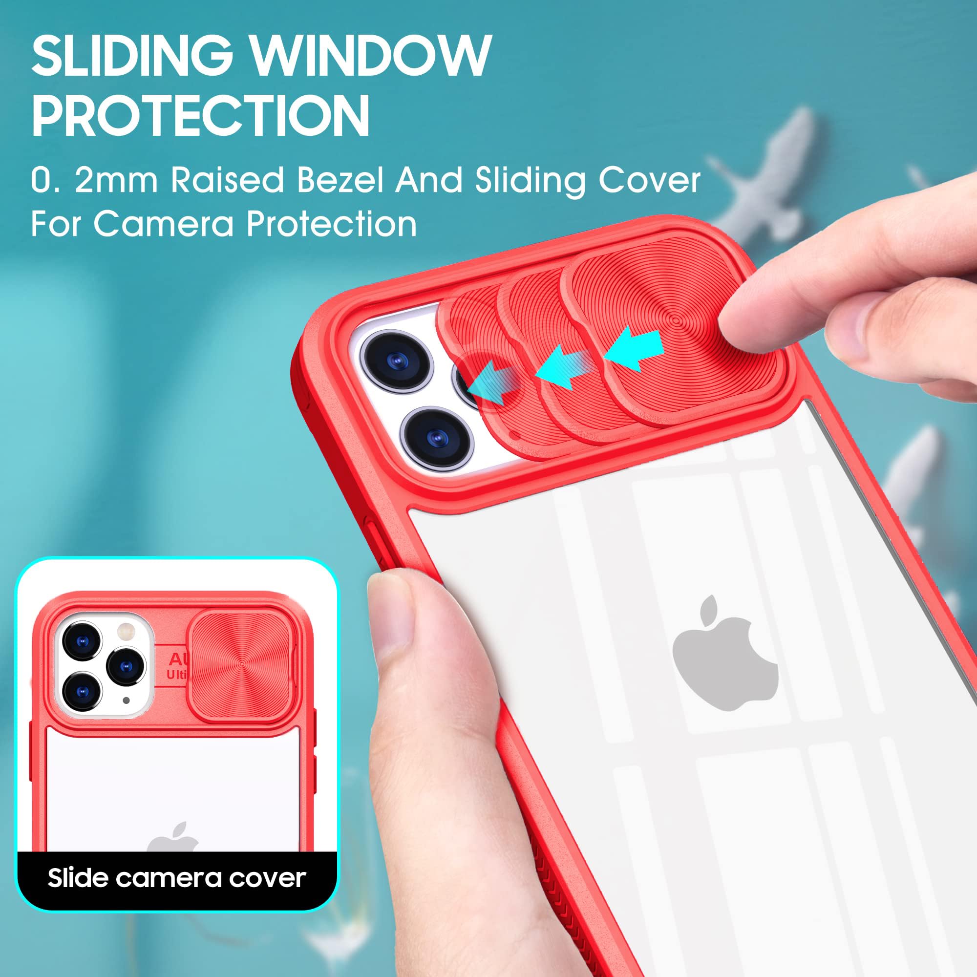Cover Compatibile con iPhone 12 / iPhone 12 Pro con Vetro Temperato [2 Pack], Protezione Fotocamera [Slidable] Anti Graffio 360° Anello Supporto Antiurto Militare Custodie - Nero
