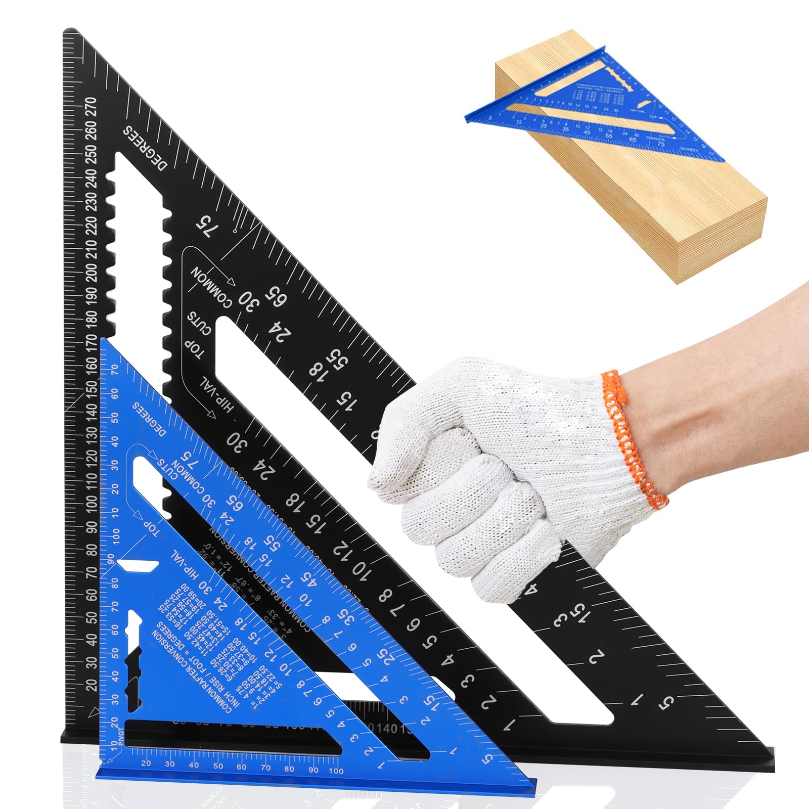 Speed Square Set, 7+12inch Aluminum Alloy Metric Triangle Ruler, Multifunctional Aluminum Alloy Carpenter Tool Can Drawing Angle, Large Carpenters Square for Angle Measuring and Marking.