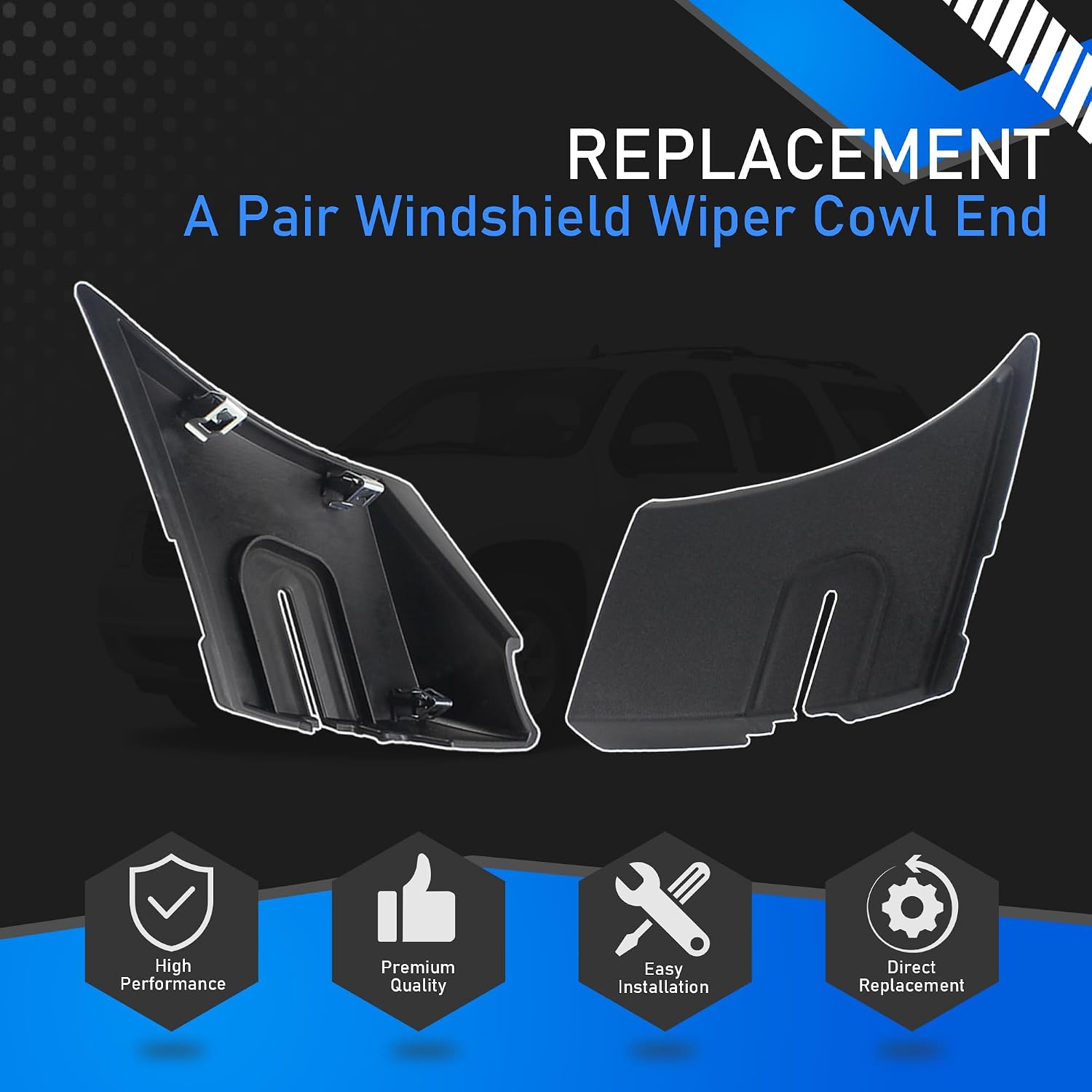 25820729 A Pair Windshield Wiper Cowl End Compatible with 2007-2014 Chevy Avalanche Suburban Tahoe GMC Yukon XL Cadillac Escalade ESV Air Inlet Grille Panel Replaces 25820730
