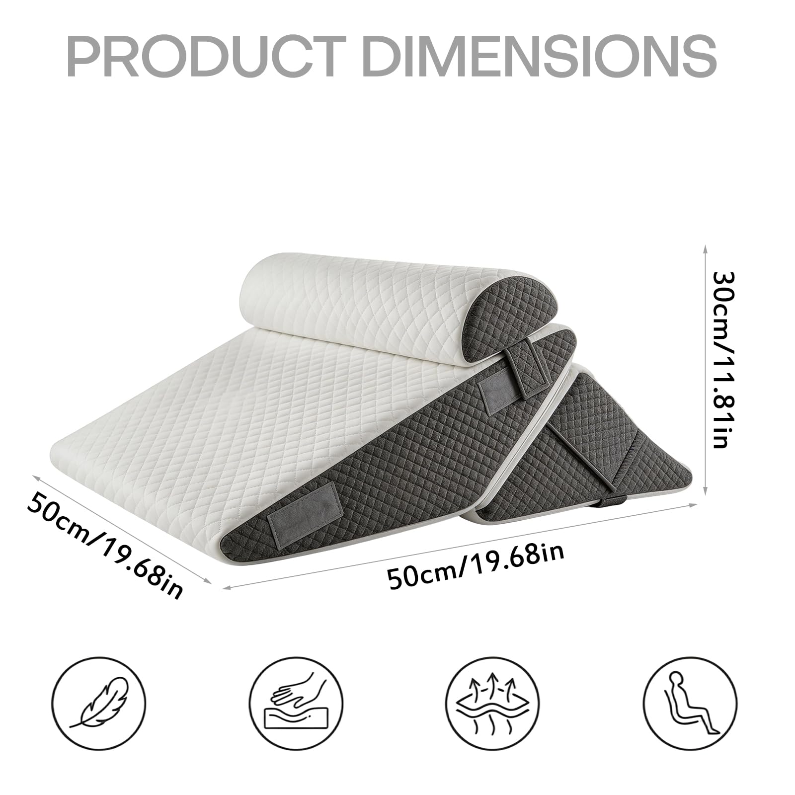 FARYODI Cojín ajustable en cuña para cama y sofá, cojín de reflujo de espuma, cojín de respaldo, para apnea del sueño, lectura, aumento del sueño, almohada de piernas, ronquidos, dolor de espalda