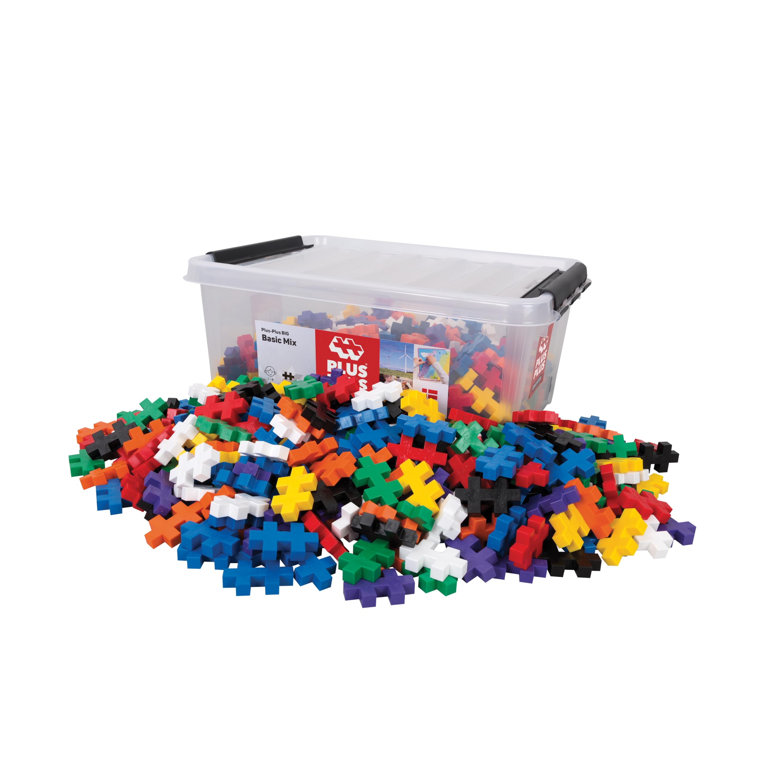 PLUS PLUSBIG - Open Play Set - 400 Piece in Storage Tub- Basic Color Mix, Construction Building Stem Toy, Interlocking Large Puzzle Blocks for Toddlers and Preschool