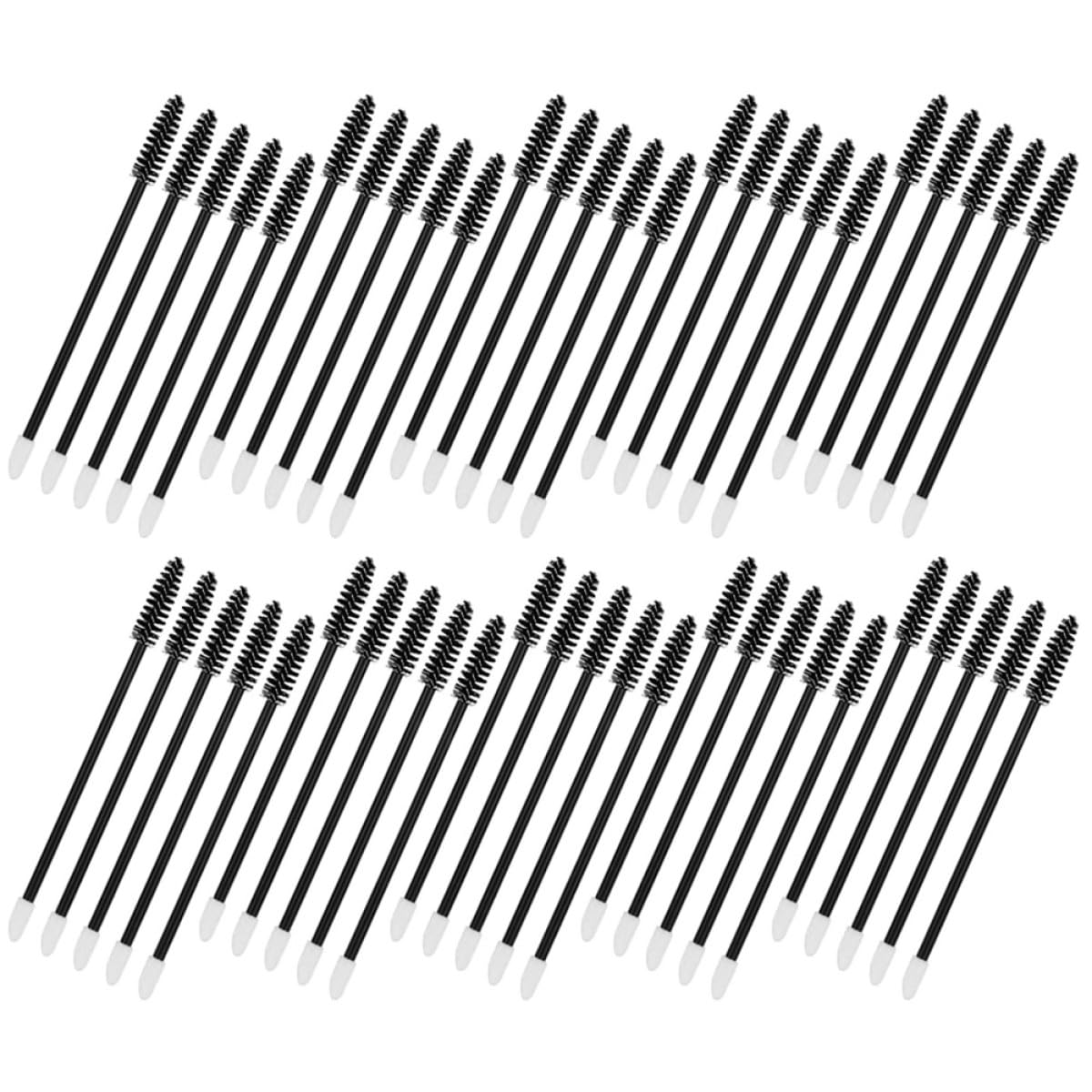 50pcs Disposable Eyelash Brush and Lash Applicator Tool with Black Handle Double-ended Design for Eyebrow Grooming and Makeup Application