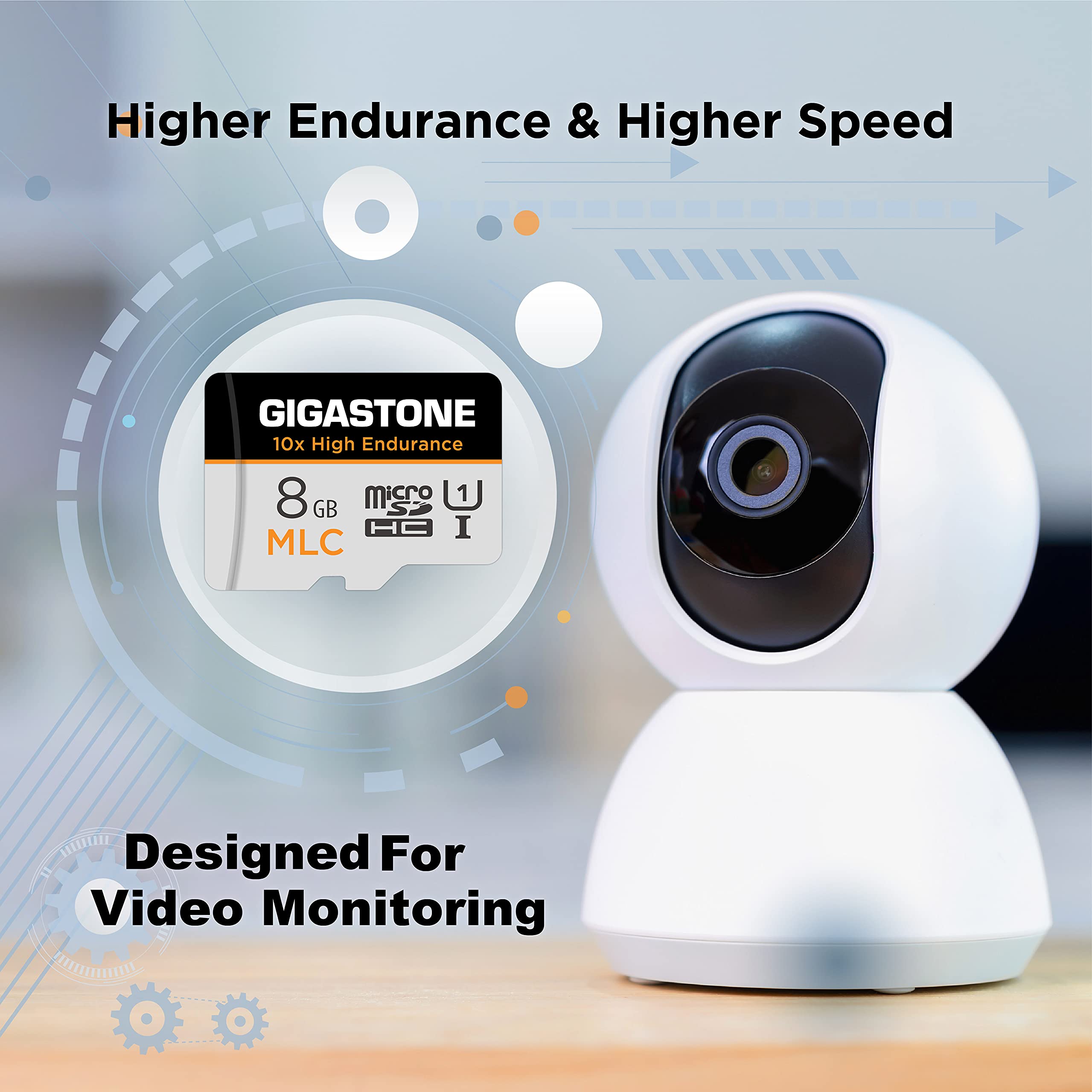 [10 x Alta Resistenza] GIGASTONE MLC Micro SD 8GB, Set da 5, 10x High Endurance, 8 GB per Telecamera Sorveglianza, Gopro, Dashcam, Lettura fino a 90 MB/s. Per video 4K, U1 C10 + Adattatore SD