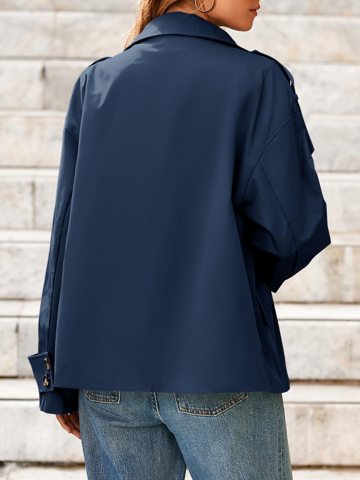 Tankaneo Trench corto da donna, oversize, doppiopetto, colletto alla coreana, giacca corta autunnale casual da lavoro