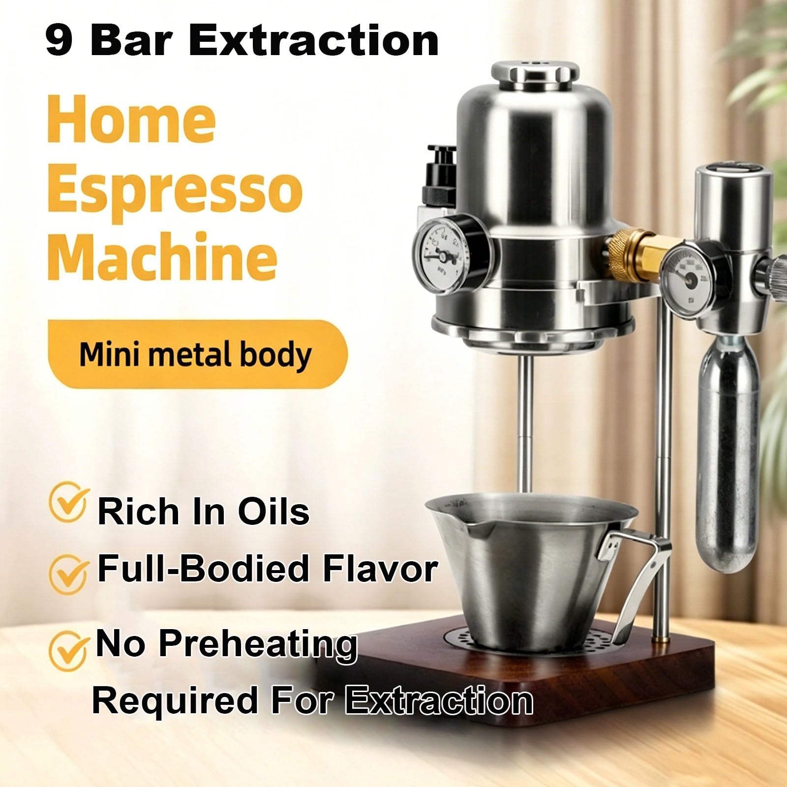 Macchina da caffè pneumatica, macchina per caffè espresso a pressione d'aria da 9 bar, concentrazione regolabile, infusione manuale con accessori per casa, viaggi, campeggio