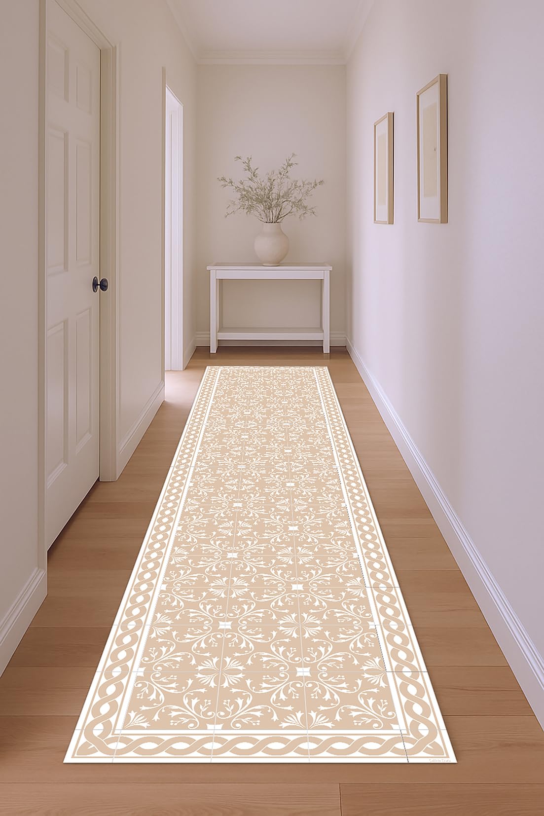 DobleUve Estudio Tapis Vinyle 37 | Beige | 65x200 cm | Tapis Cuisine et Salon Antidérapant Antifongique Ignifuge | Pour Enfants et Bain PVC