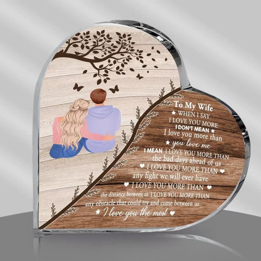 MAJO To My Wife Heart Shaped Acrylic Plaque, Christmas Birthday Day Valentines Gifts for Wife Heart Table Decor, Acrylic Sign Paperweight Desktop Ornament 4.9"