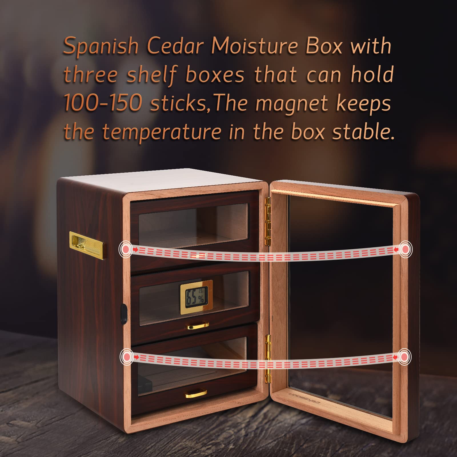 Cskeeoon Cigar Humidor Box with 3+1 Drawers,Cigar Humidors for 100 to