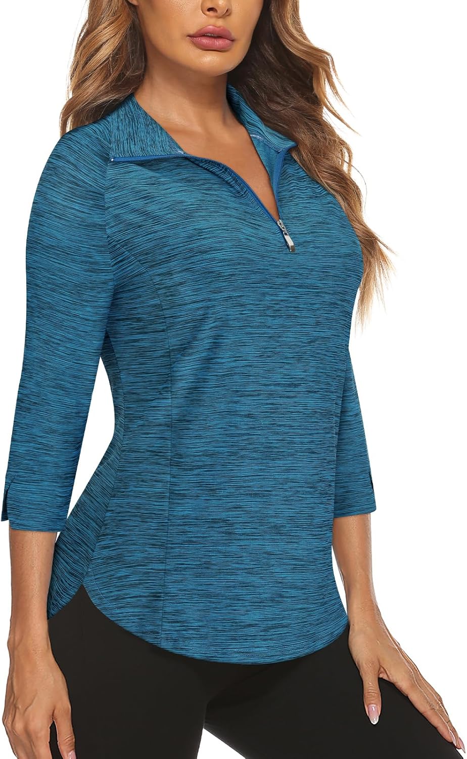 Cucuchy Style Womens Golf Shirt 3/4 Sleeve Quarter Zip Workout Tennis Tops Quick Dry UPF 50+ Shirts