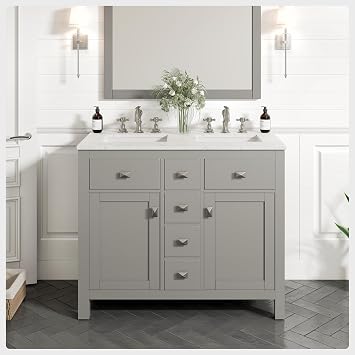 Eviva Artemis 44 in. Gray Double Sink Bath Vanity with Engineered Top and Undermount Porcelain Sinks