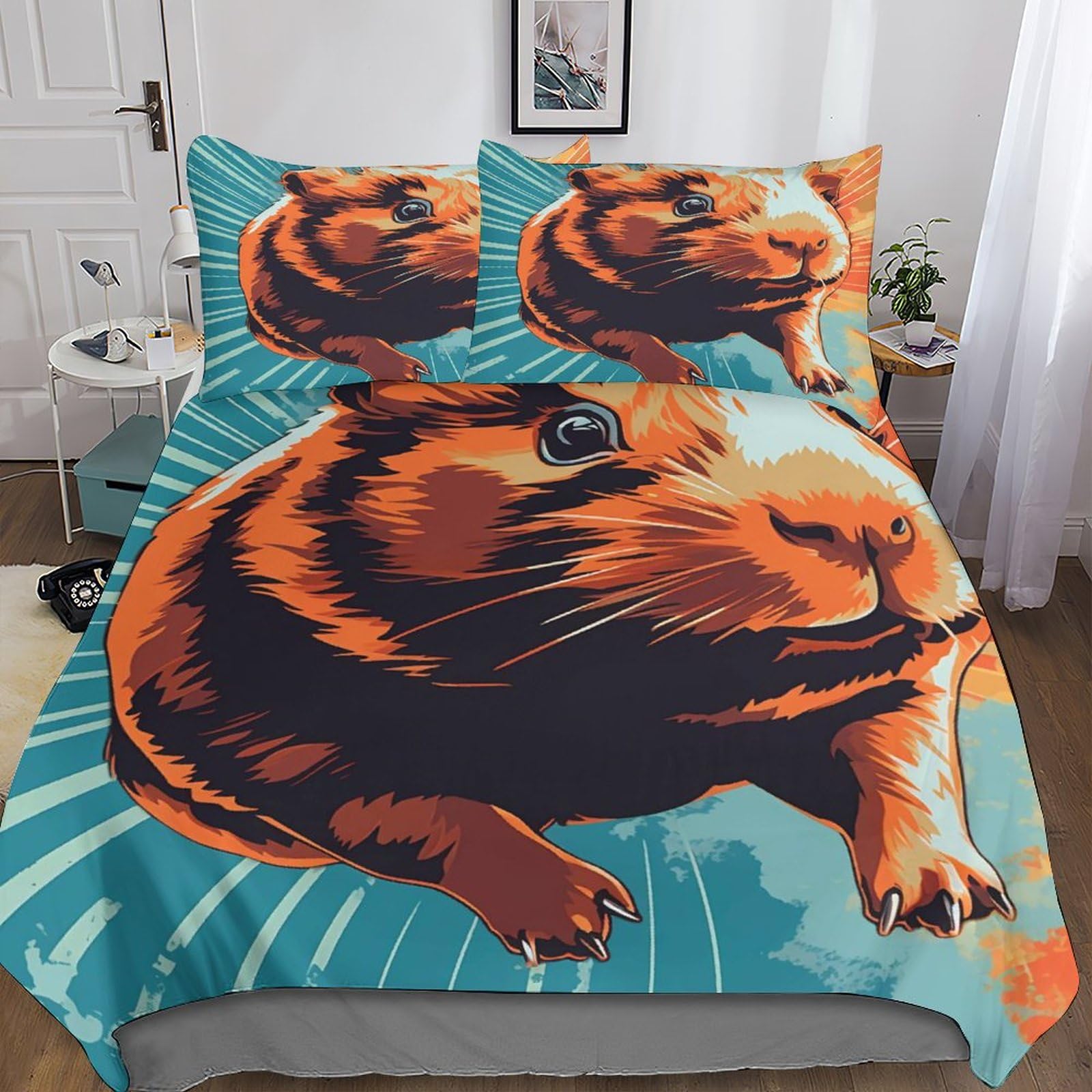 Housse de couette cochon d'inde 200x200cm avec taies d'oreiller LUMZAG