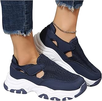 EEUK Orthopedic Diabetic Walking Sneakers 2023 Fashion, Comfy Canvas Shoes Women Fashion Trainers Womens Fly Woven Breathable Walking Shoes Breathable Mesh Shoes(Size:US 6.5-7,Color:DarkBlue)