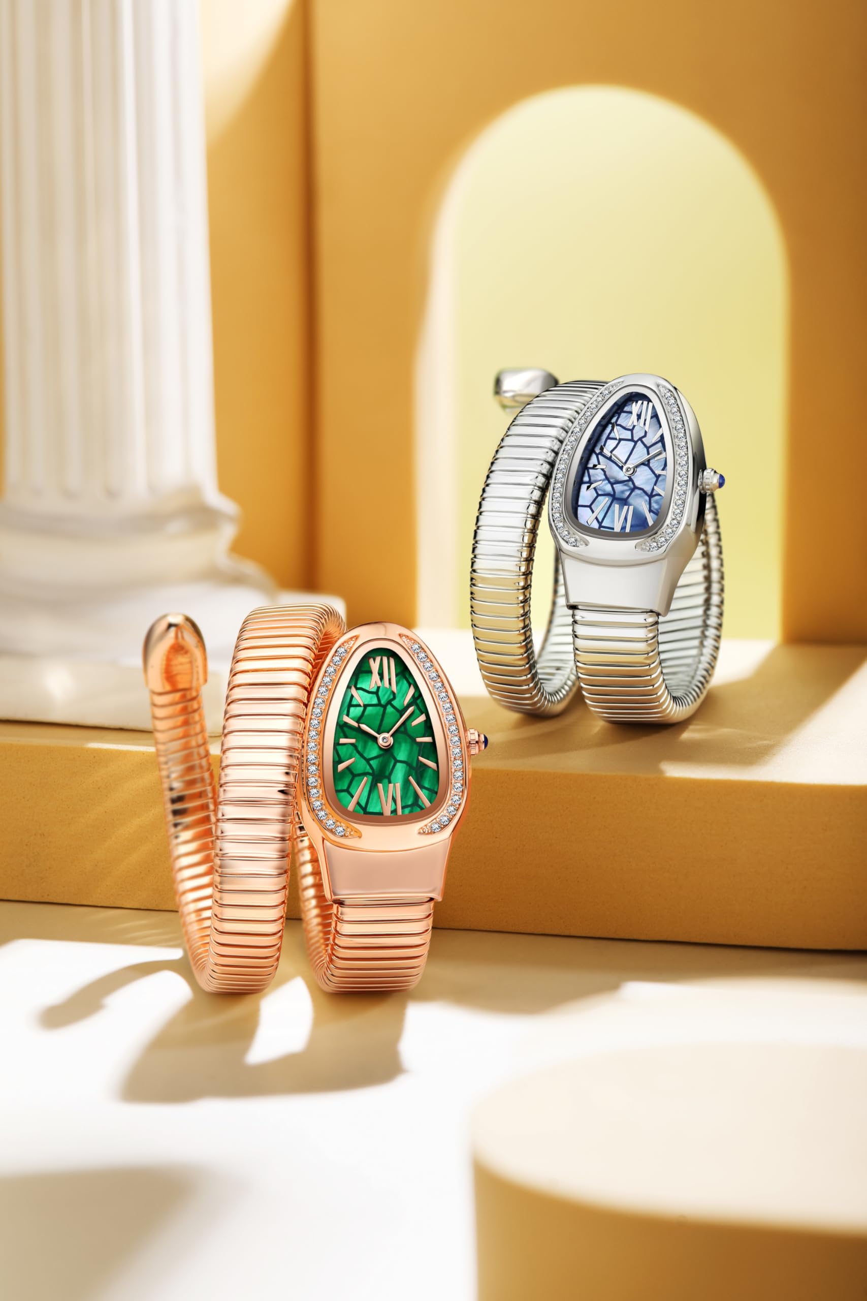 Gosasa Montre à Quartz élégante en Forme de Serpent pour Femme avec Cadran à Chiffres Romains