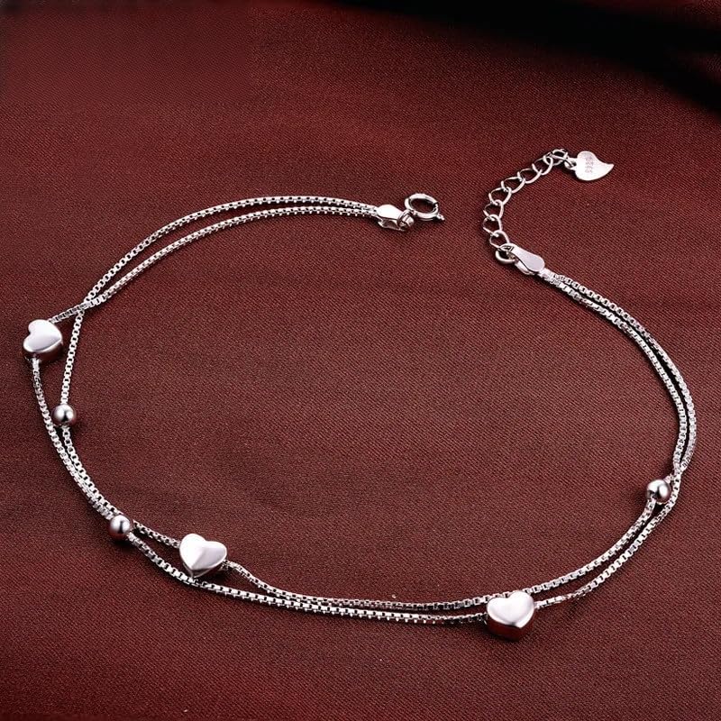 2025 ソリッドシルバー 100% 925 スターリングシルバー アンクレット レディース ダブルラブアンクレット ラグジュアリー