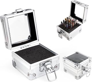 Aluminium Nail Drill Bit Holder Storage Box,LXIANGN 25 Holes Nail Drill Grinding Bit Stand Display Case Efile Nail Bits Organizers Container For Nail Art (silver)