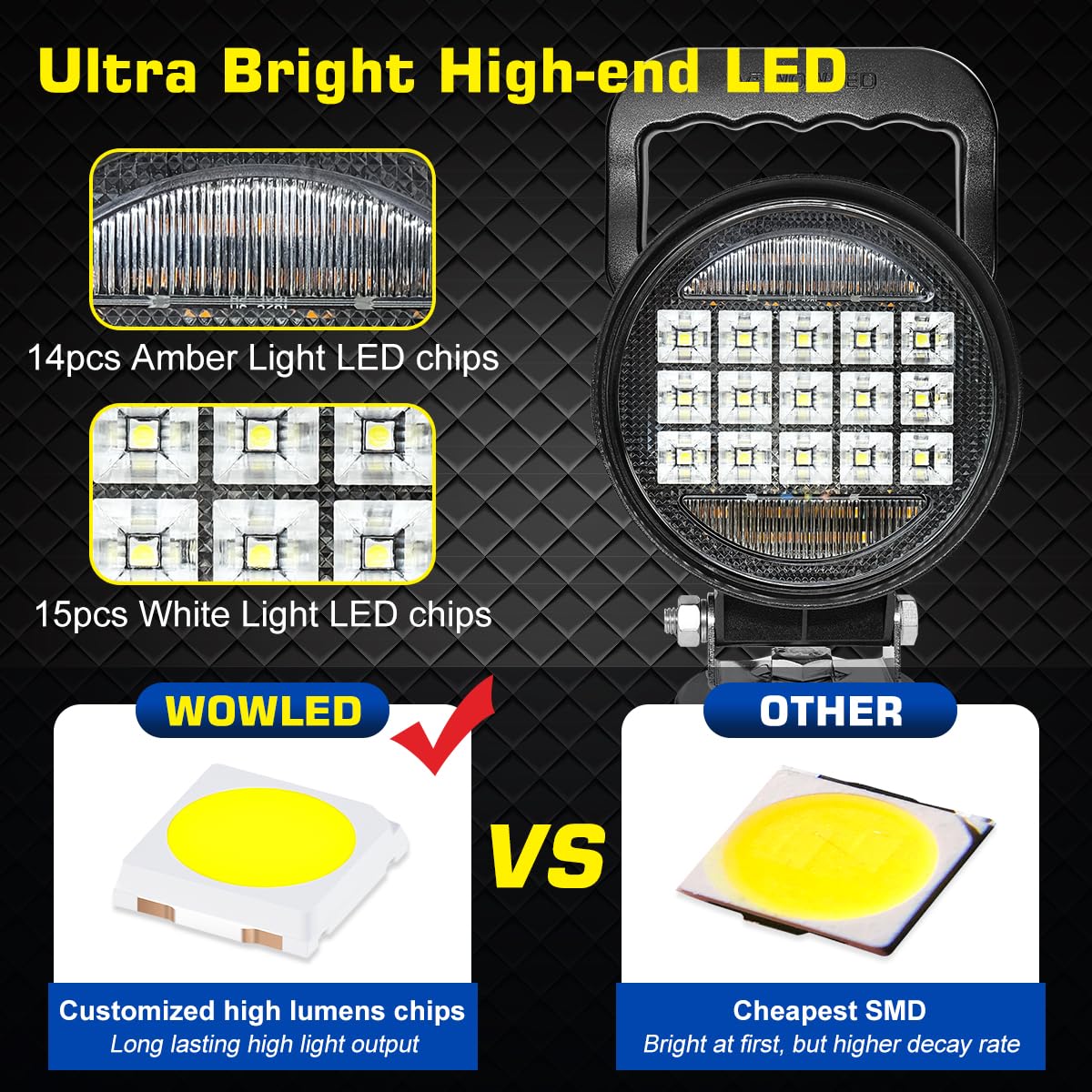 luces de trabajo, 2 unidades ovaladas LED barra de luz de trabajo 20 W con lente ámbar super brillante luces antiniebla para todoterreno coche camión 4 x 4 ATV 12 V 24 V
