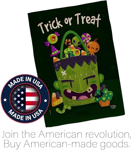 Miniatura 5 de Bandera de casa de arpillera Sweet Monster Treat – Paquete de truco de bruja de otoño o noche espeluznante gato negro temporada otoño calabaza USA