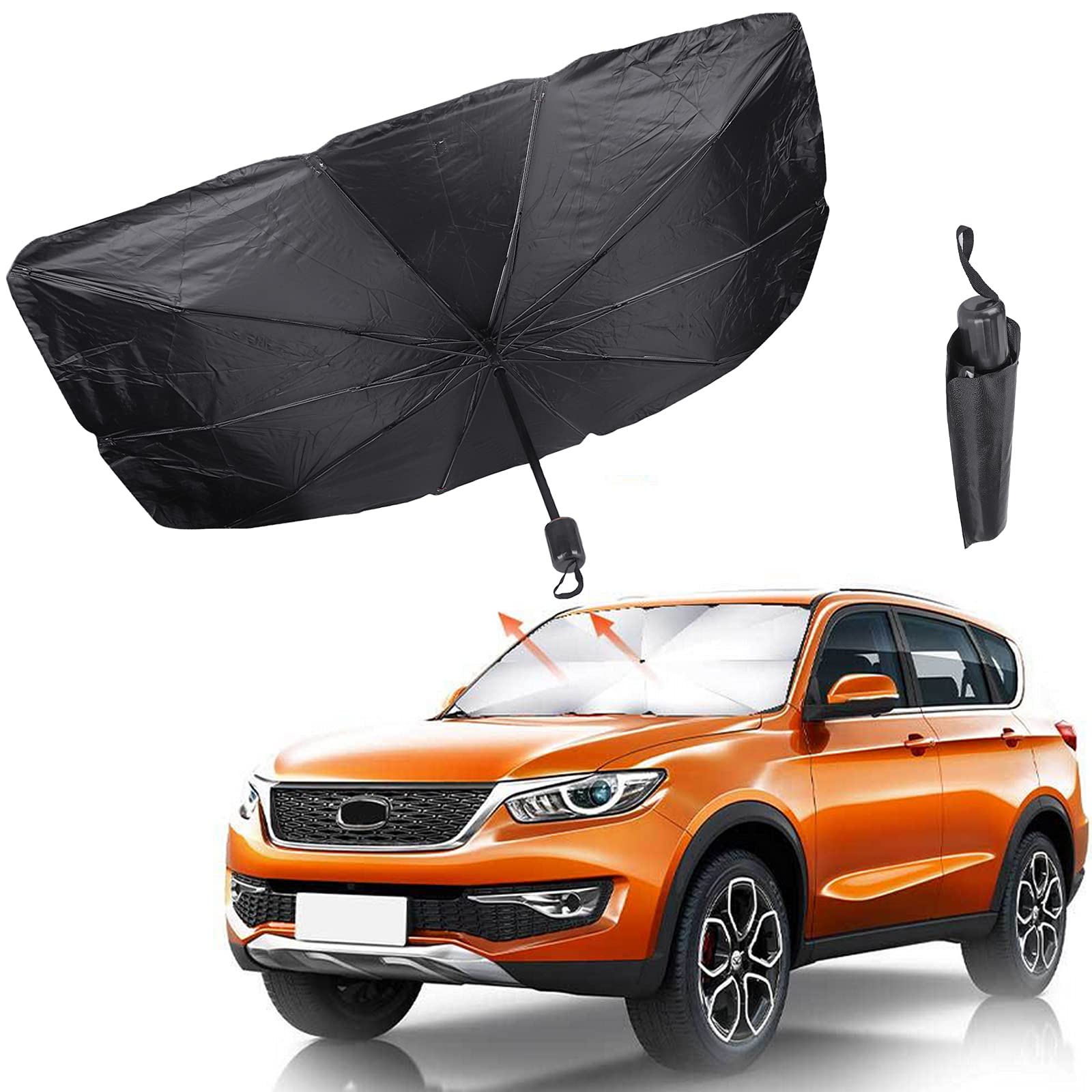 Car Windshield Sun Shade Umbrella Foldable Car Windshield Sunshade Auto Front Window Protector Sun Shade Car Heat Visor Front Window Sunshades UV Rays Sun Visor Protector Reflector for SUV Truck Car