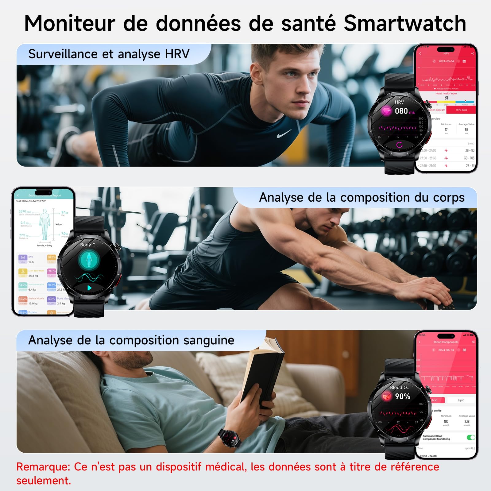 YUPENG 2026 Nouvelle Montre Connectée Homme ECG+HRV/Pressιon artérιelle | ECG/HRV/Pressιon artérιelle/IMC/Acide urique, 1.43" AMOLED/Appels Bluetooth/SOS, 24H Sommeil/Cardiofréquence, Android/iOS