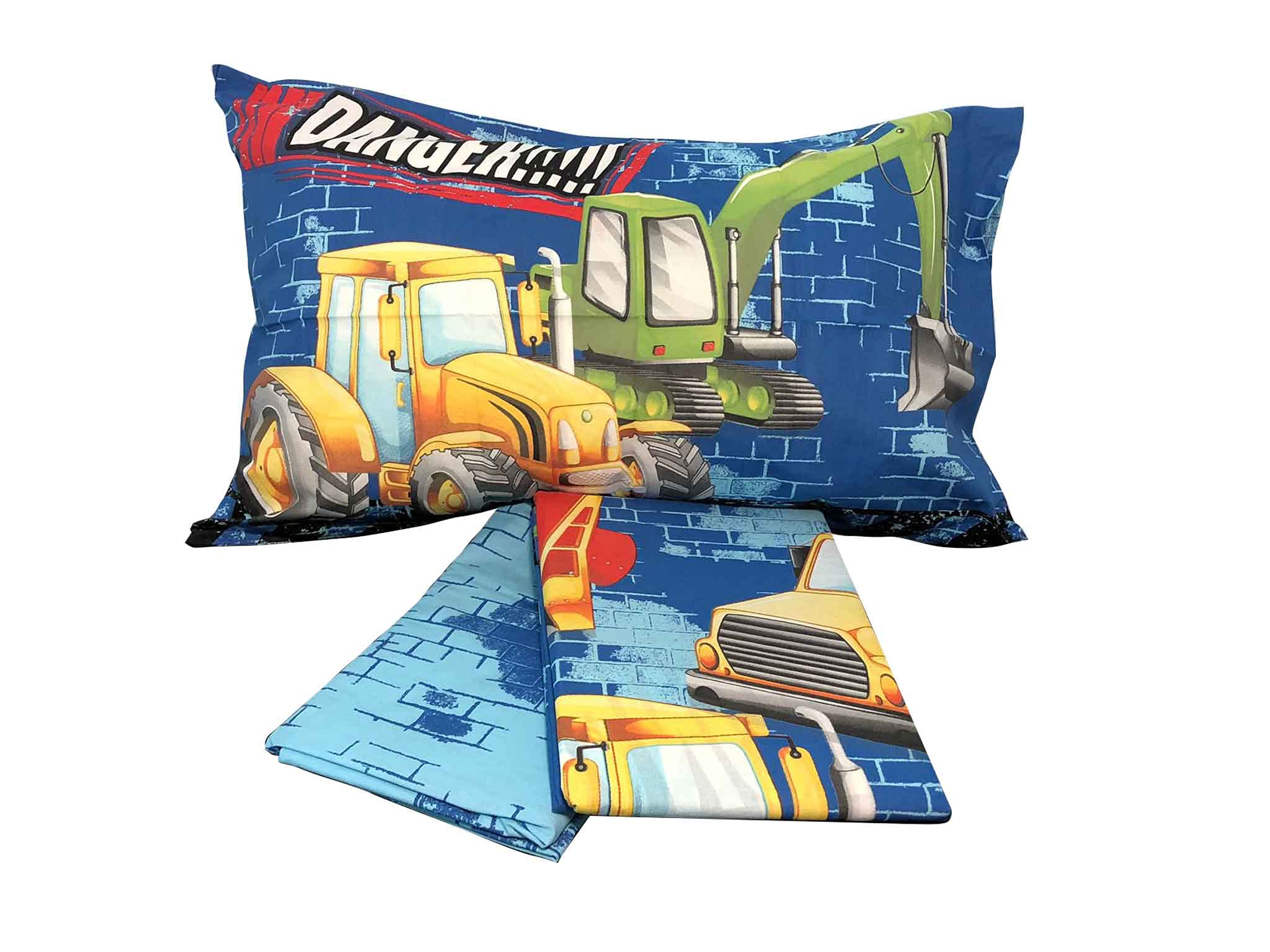 Linen Plus Set Lenzuola Per Ragazzi 3 Pezzi - Camion E Trattori - Microfibra Morbida Per Letto Singolo
