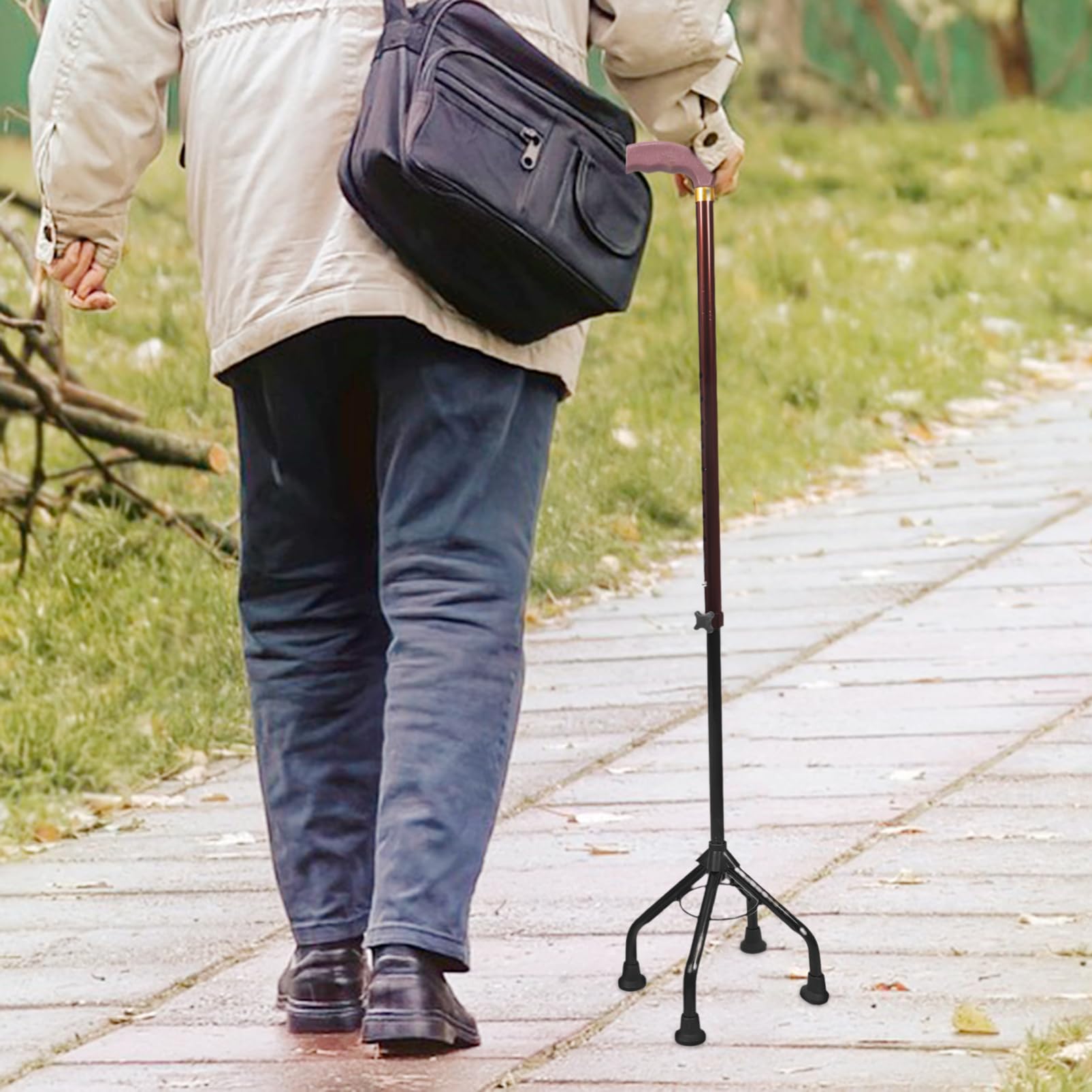 Bastone Da Passeggio Regolabile Staccabile in Alluminio Leggero 4 Piedi Antiscivolo Per Anziani Supporto Stabile Per Escursionismo e Passeggiate All’aperto