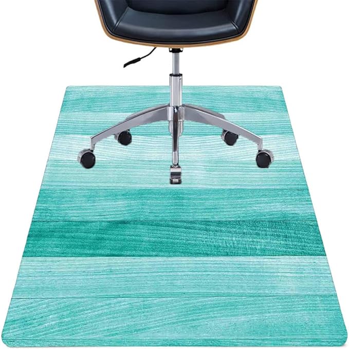 Teal Office Chair Mat, Painted Wood Board Horizontal Lines