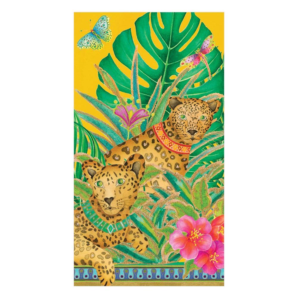 Caspari Leopards Paper Guest Towel Napkins in Yellow - Two Packs of 15