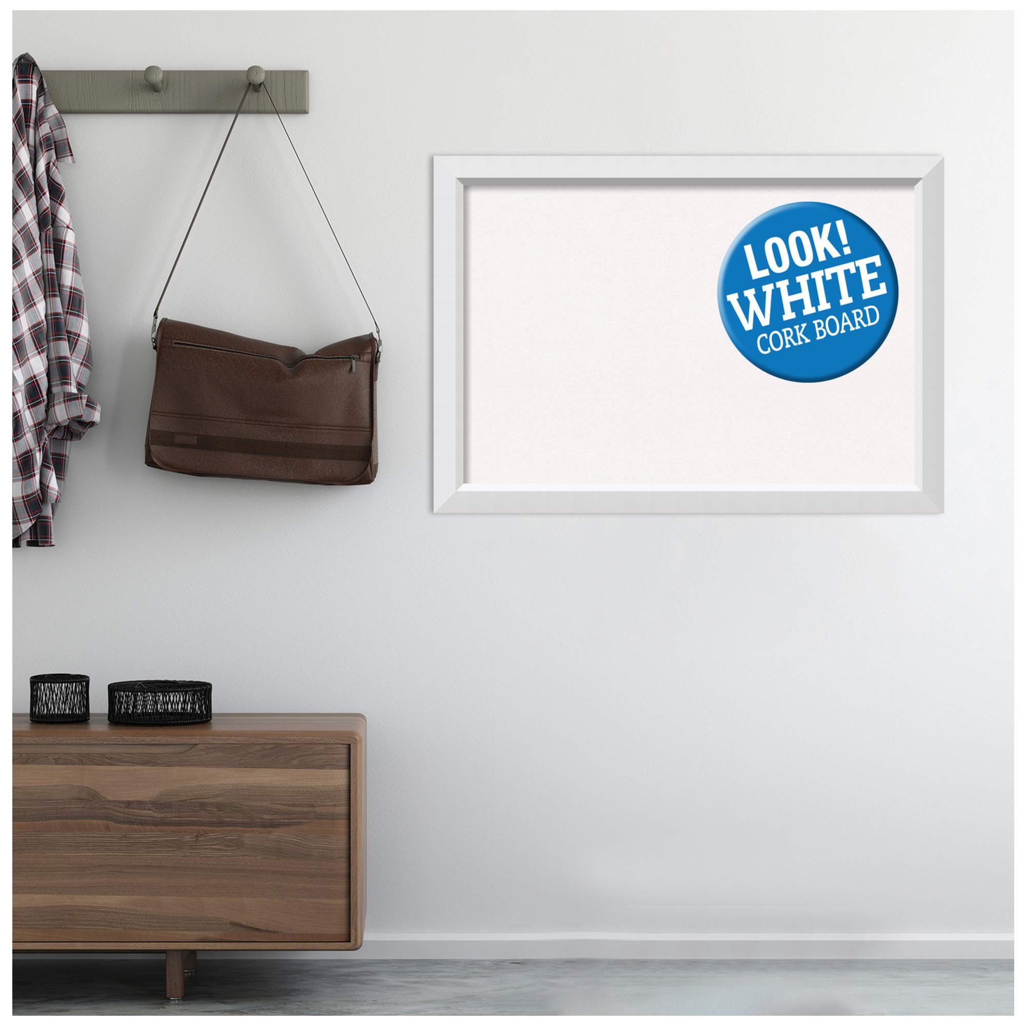 Amanti Art Biała tablica korkowa na ścianę (40 x 28) tablica ogłoszeń z białą drewnianą ramą Blanco, duża tablica korkowa do biura, nowoczesna tablica korkowa na ścianę, tablica przypinana z WI, USA