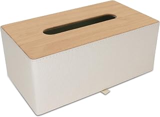 NICEME Caja de Pañuelos de Cuero PU, Caja de Pañuelos De Escritorio, Dispensador de Pañuelos, Ideal para Oficina y Hogar, 25 x 14 x 10 cm, Beige