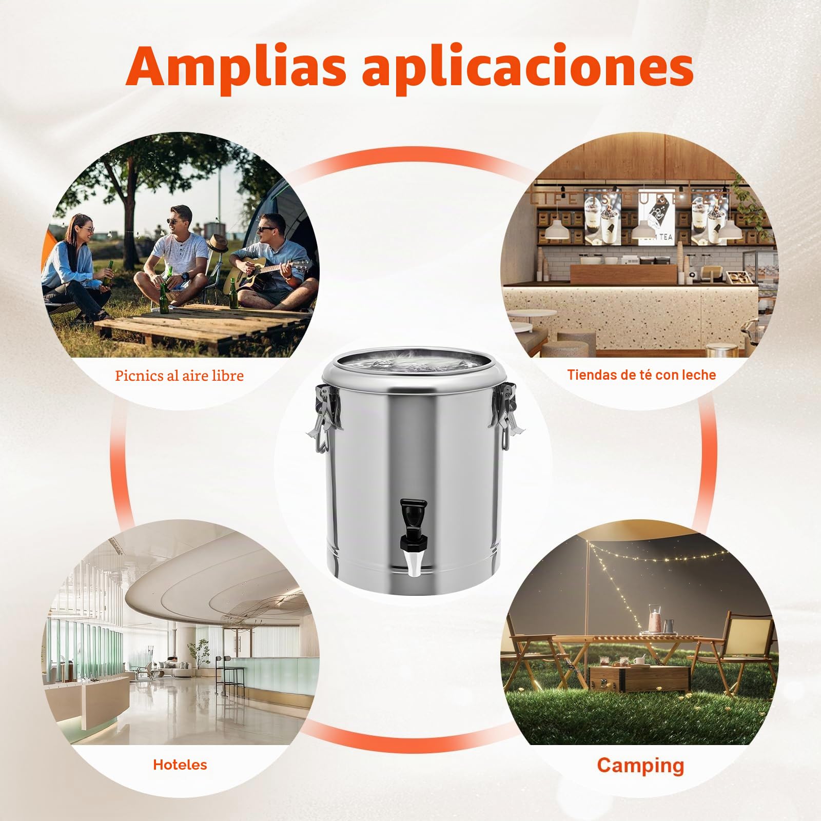 Recipiente térmico de acero inoxidable de 20 litros, dispensador de bebidas, transportador de sopa aislado con tapa para comedores escolares, restaurantes, fiestas, picnics al aire libre y