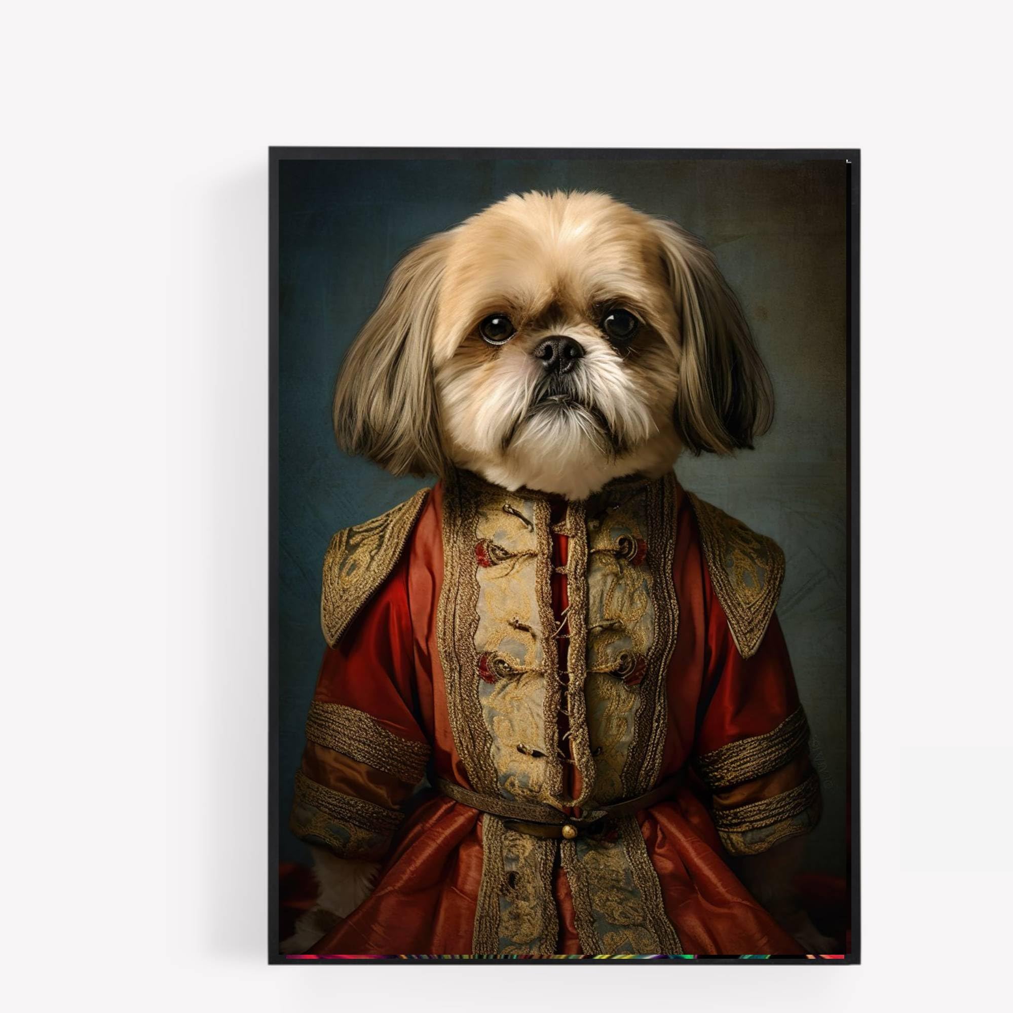 Gfc Black White Shih Tzu Dog Renaissance Portrait Print Vintage Terrier In Royal Military Clothing Fancy Dress Wall Art, Office Poster, Picture, Home Decor A4 Unframed No Frame