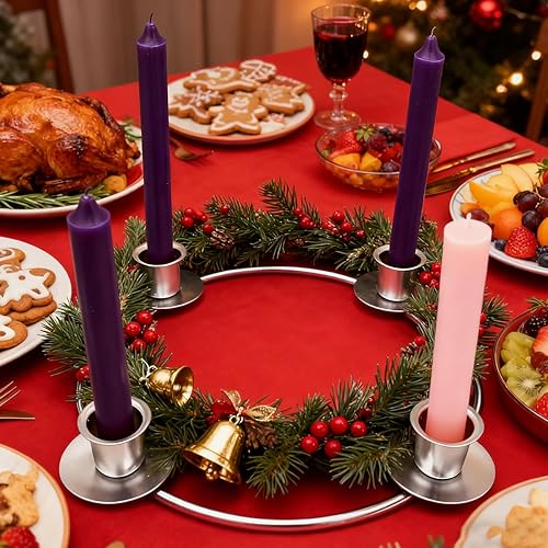 Miniatura 7 de Portavelas de corona de Adviento, anillos de vela de Navidad plateados para velas cónicas, corona de Adviento 4 portavelas para Navidad, vacaciones,