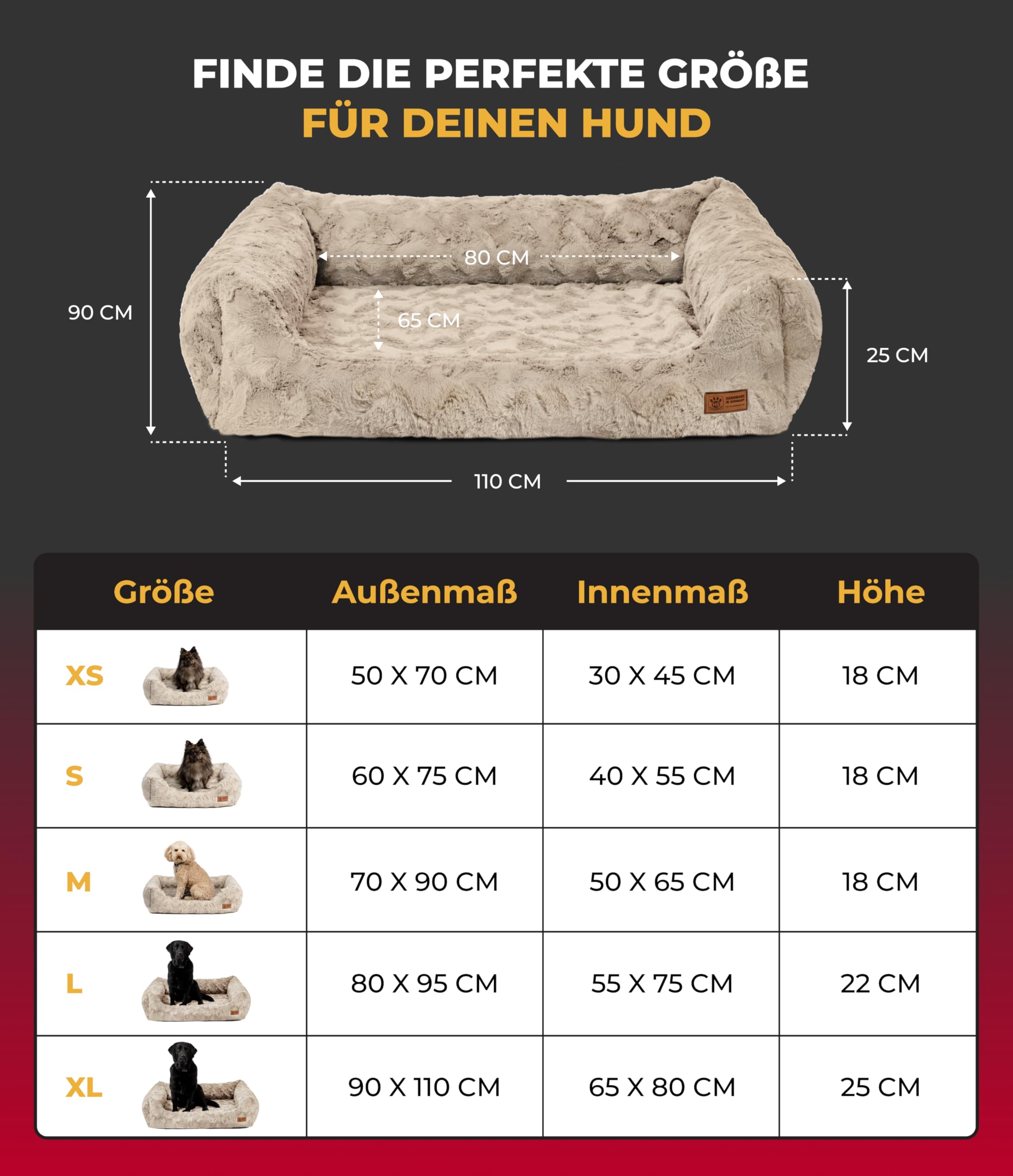 HS-Hundebett Kuschelbett Deluxe Exklusiv XL (90x110 cm)  Orthopdisches  Hundebett mit Memory Foam & Anti-Rutsch  Waschbar  Sand  Made in DE : ...