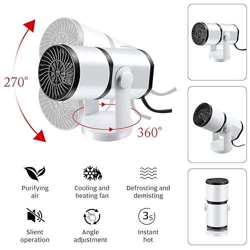 Miniatura 2 de Datanly Calentador portátil de automóvil de 12 V que se conecta al encendedor de cigarrillos, descongelador para parabrisas de automóvil, 150 W,
