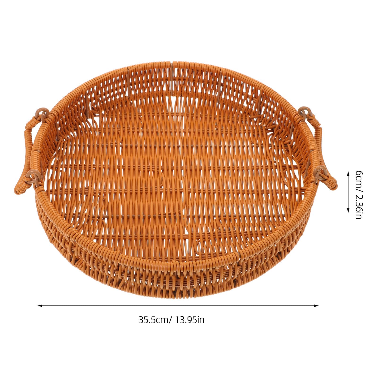 Bandeja Redonda de Imitación Ratán con Asas, 35cm Marrón