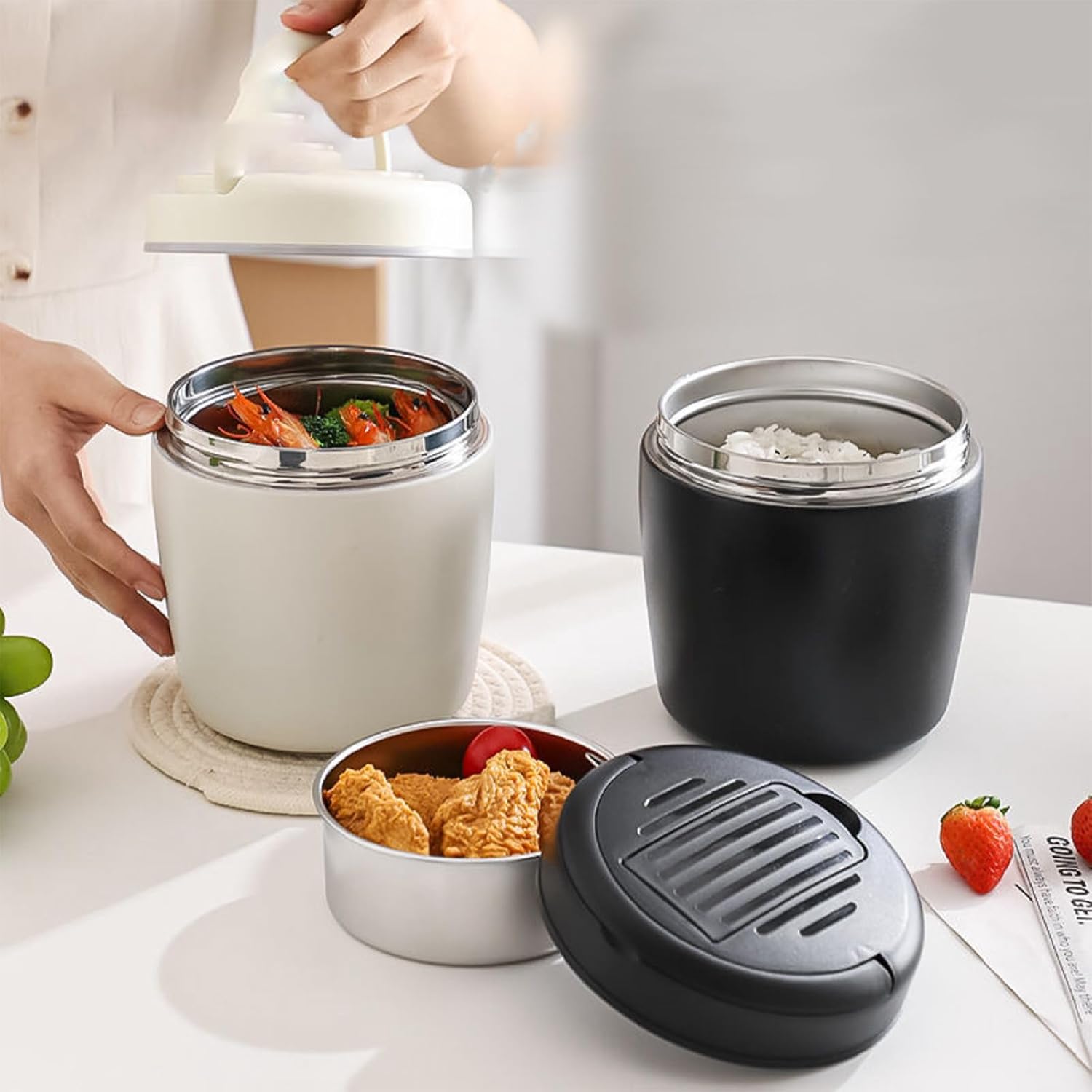 Wide Mouth Insulated Food Jar Stainless Steel 1.2L Capacity Lunch Container for Soups Stews and Salads Stainless Lunch Box