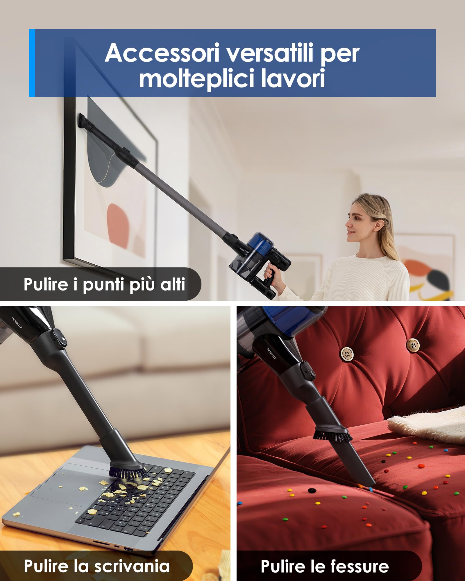Tineco Pure One S30,Aspirapolvere Senza Fili,150AW,Spazzola ZeroTangle,Fino a 65 minuti di autonomia,Sistema di filtrazione a 6 stadi,Tecnologia PureCyclone,Dock a parete