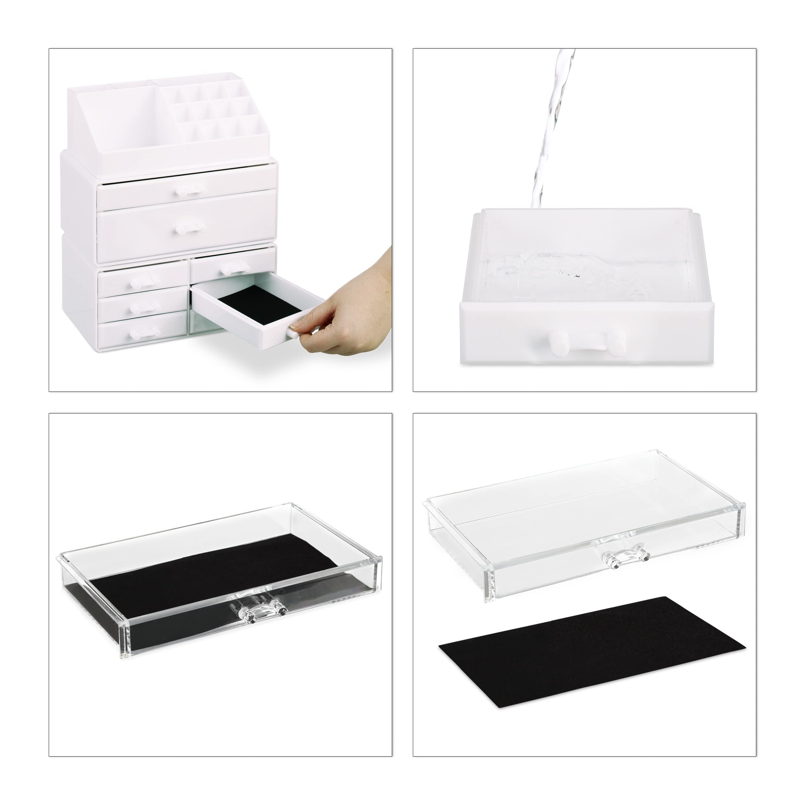 Relaxdays Organizador de Maquillaje con cajones, Fibra acrílica, Neceser apilable, Transparente