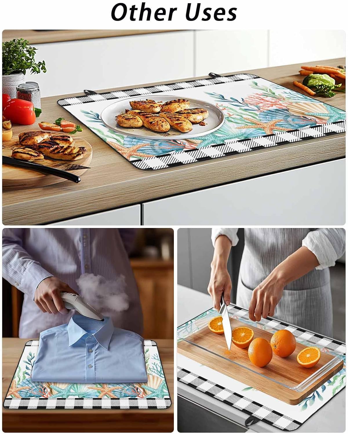 Stove Top Cover Shell Starfish Stove Cover for Electric Stove Top Ocean Coral Black Buffalo Plaid Glass Cooktop Covers Anti-Slip Mat Heat Resistant Countertop Protector Kitchen Decor 31"x24"