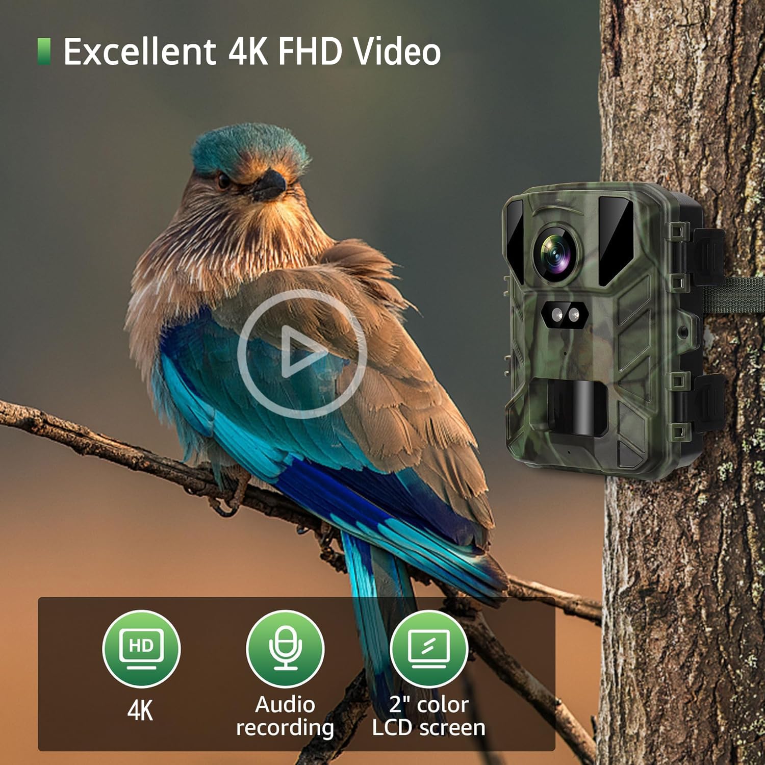 Mini Wildkamera 4K 50MP, Wildtierkamera mit Nachtsicht Bewegungsmelder 850 IR LEDs, 0,2s Schnelle Trigger, Wasserdicht Nachtsichtkamera mit 32G Speicherkarte, Jagdkamera für Wildbeobachtung