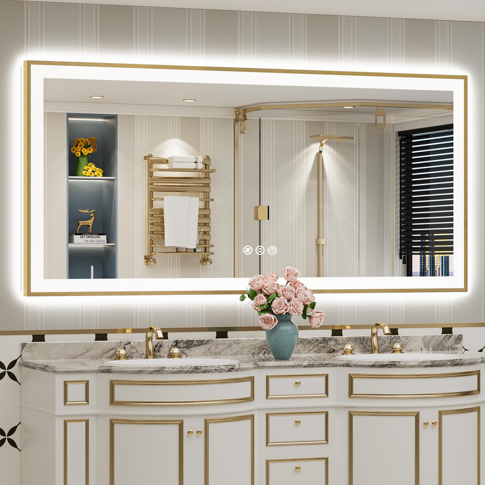72x36 Gold LED Bathroom Mirror with Lights, Lighted Vanity Mirror