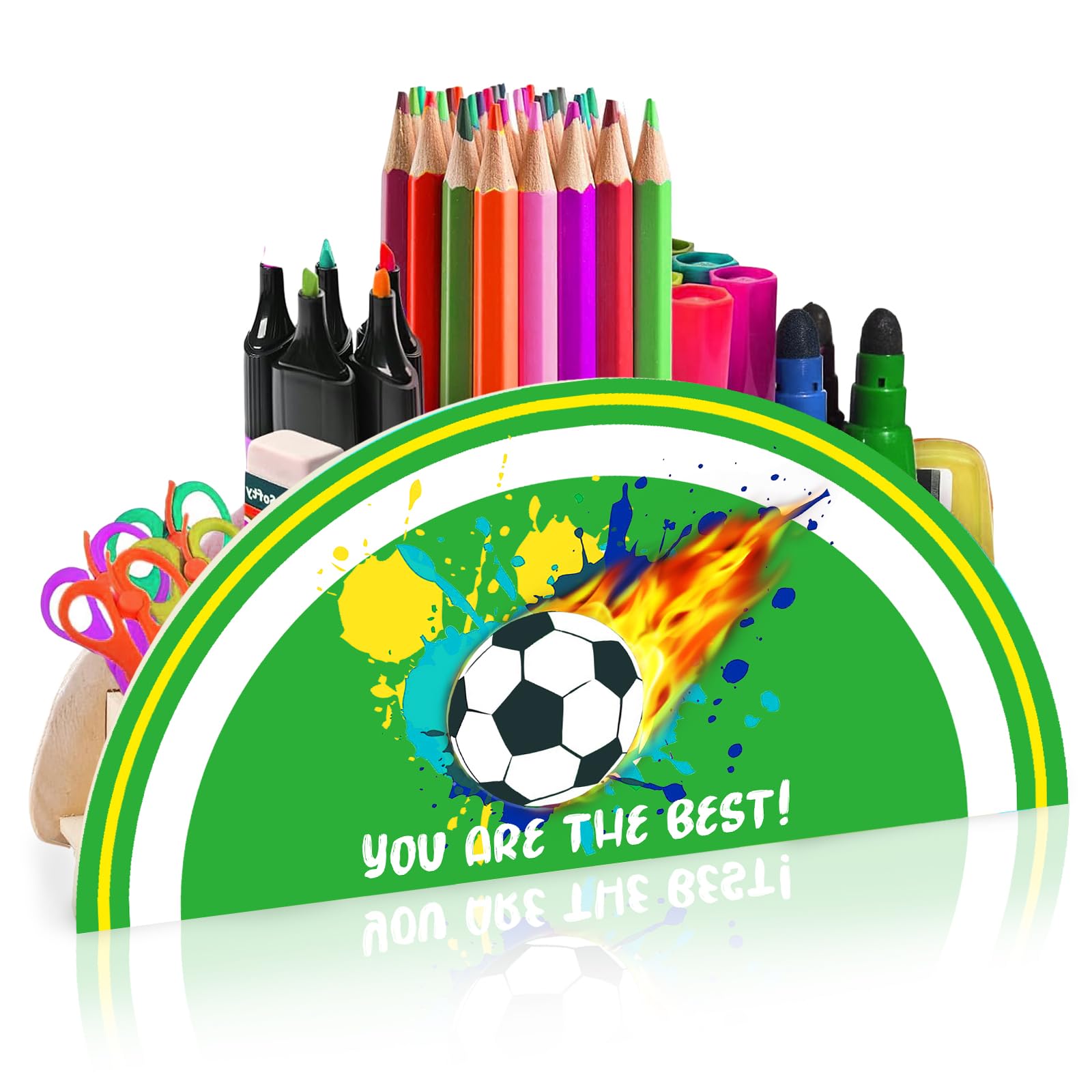 LUKIUP Organizador de escritorio Fútbol portalápices para niños, Organizador Escritorio de Madera,portalápices de madera niños, adecuado para caja de lápices y organización de aulas