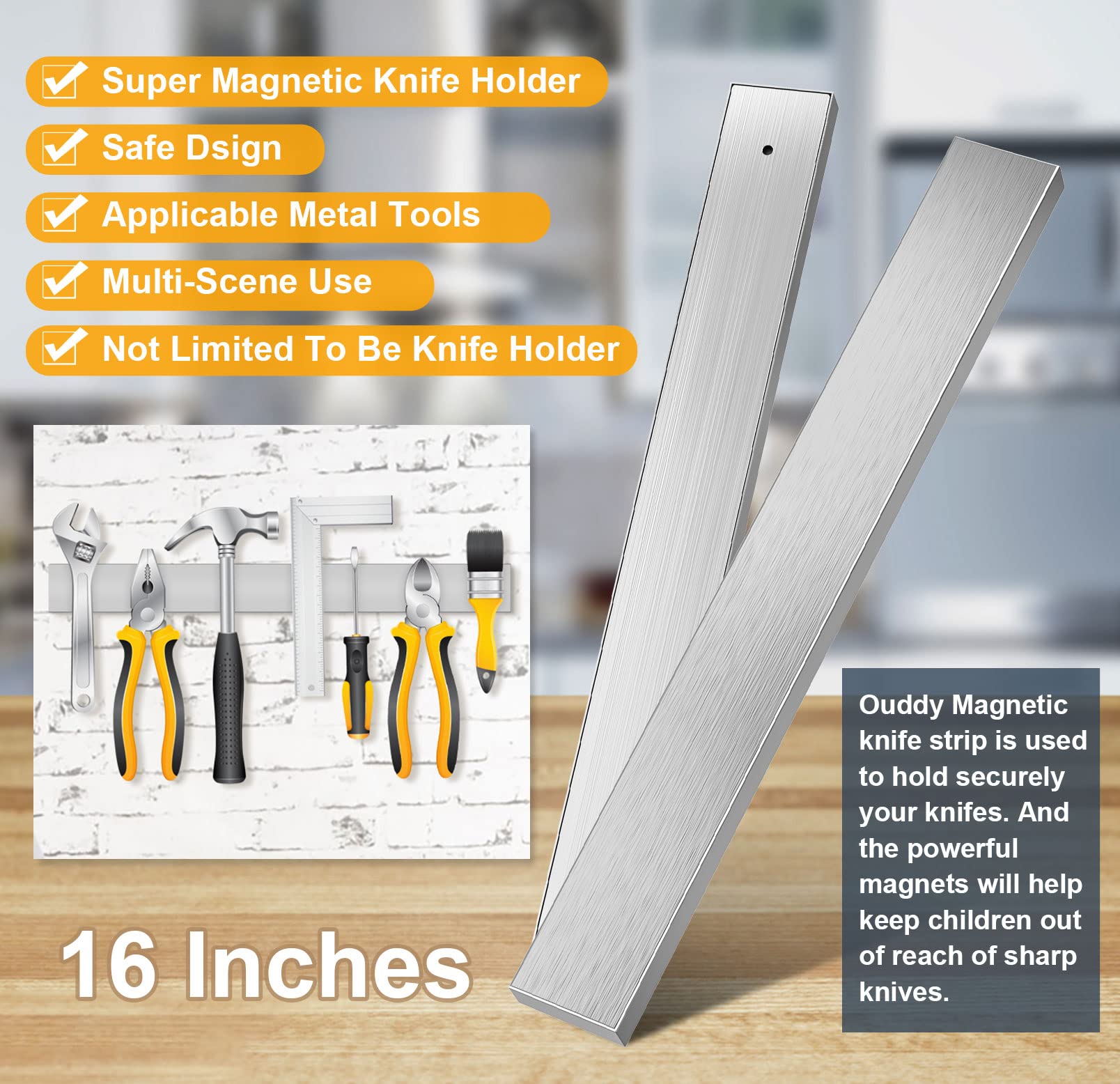 Knife Holder for Wall, Ouddy 16 Inch Stainless Steel