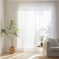 Vista 3 de Neween Juego de 2 paneles de cortinas traslúcidas blancas de 63 pulgadas de largo para sala de estar, paneles de cortina básicos con bolsillo