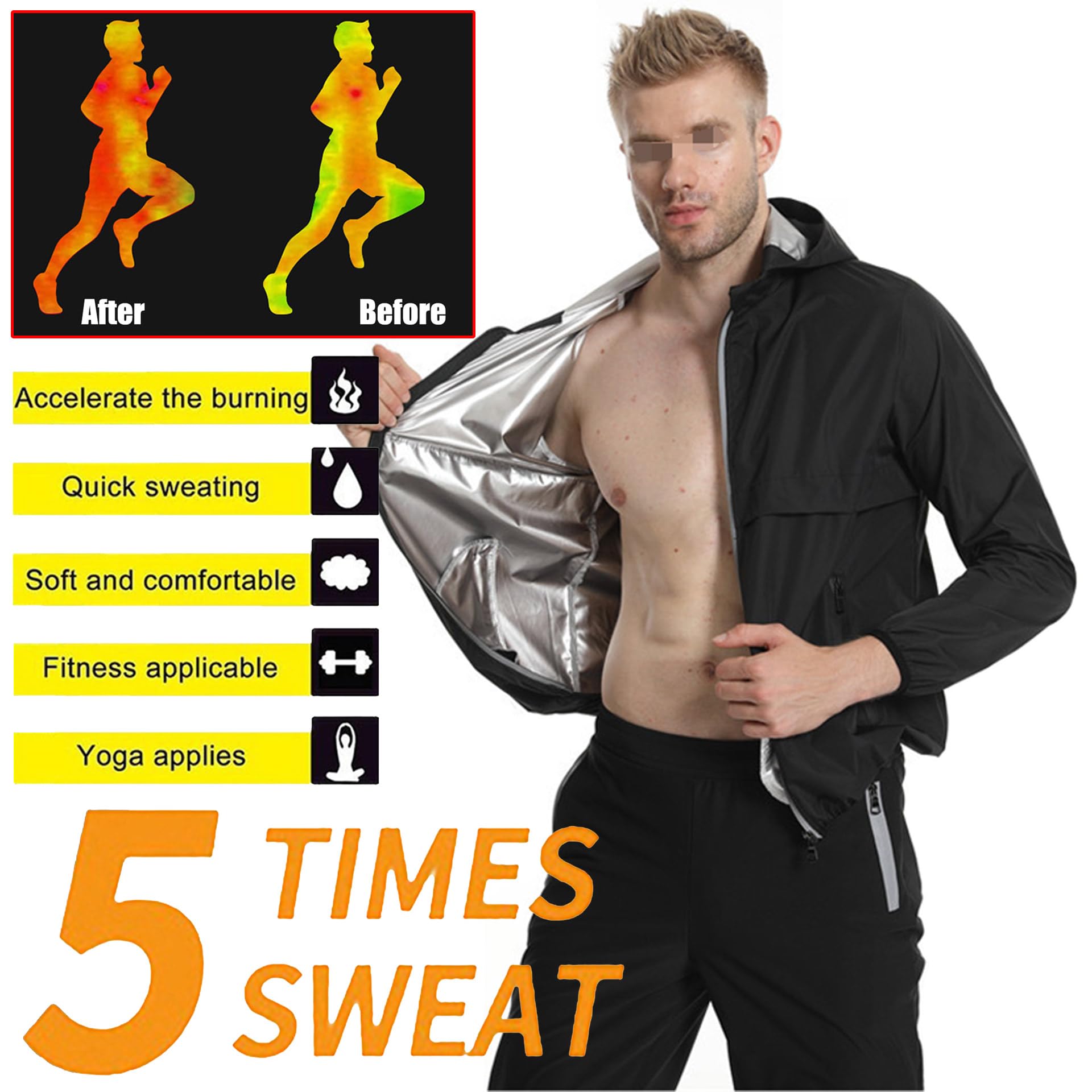 Saunaanzug Für Herren, Schwitzanzug Herren Zum Abnehmen, Sauna Suit - Fitness Schwitzjacke Und Hose Für Boxen MMA Gym Fitness Laufen