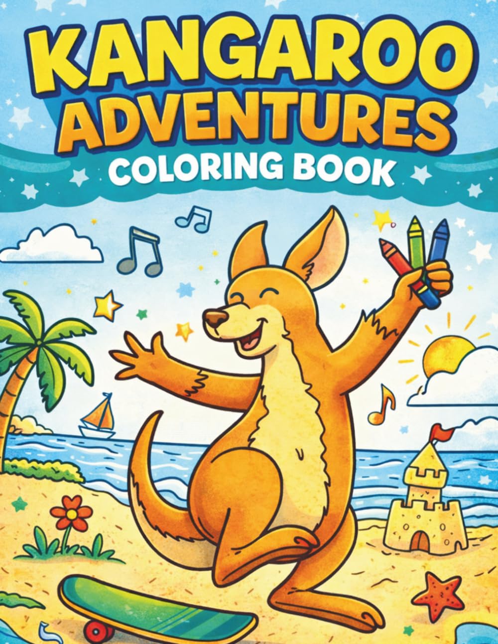 Kangaroo Adventures Coloring Book: Fun Kangaroo Adventures for Kids Ages 3-8 | Cute Animal Coloring Pages | Beach, Music, Dancing & More