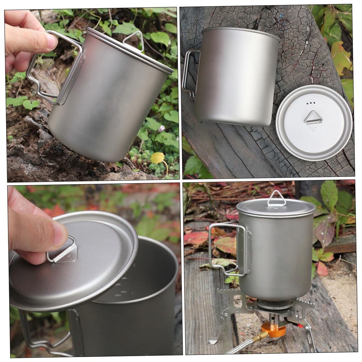 VANZACK Faltbarer Titanium Trinkbecher mit Klappbarem Griff Leichter Outdoor Camping Becher für Wandern Vielseitiger Wasserbecher und Kaffeetasse für Reisen und Festivals