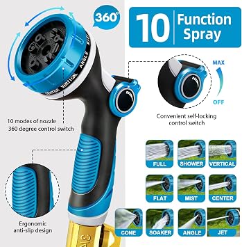 Expandable Garden Hose Pipe 15m 50ft, Retractable Hosepipes for Garden with 10 Functions Spray Gun, Expanding Magic Water Hose Attachments 3/4&1/2 Brass Connectors, Flexible Hose Anti-Kink
