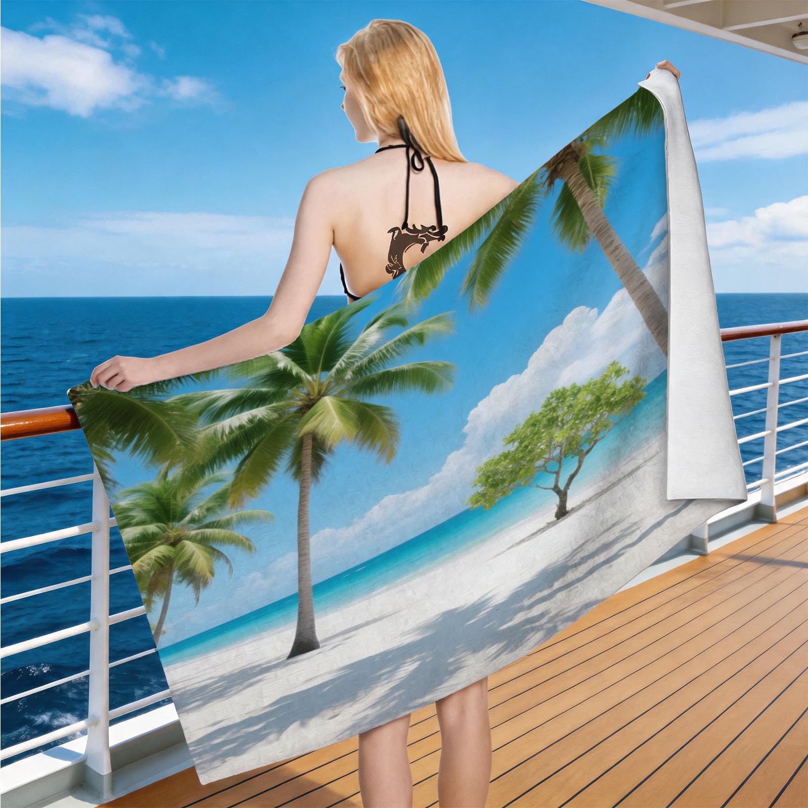 Hongduo Microfiber Quick Dry Beach Towel Tropical Beach, 3D Island Vacation Beach Towels Absorbent Fast Drying Bath Towels, Travel Camping Gym Swimming Bathroom (90x180cm)
