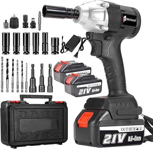 Kit de llave de impacto inalámbrica de 21 V, motor sin escobillas, par máximo de 550 N.M, llave de impacto eléctrica inalámbrica con 2 baterías de